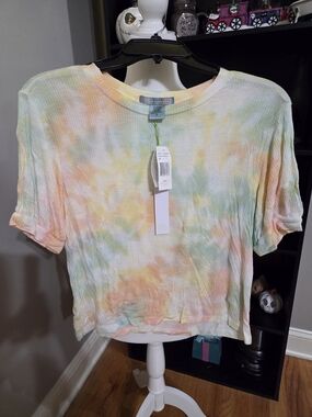 Good Luck Gem Pastel Tie-Dye Ribbed Short Sleeve Top